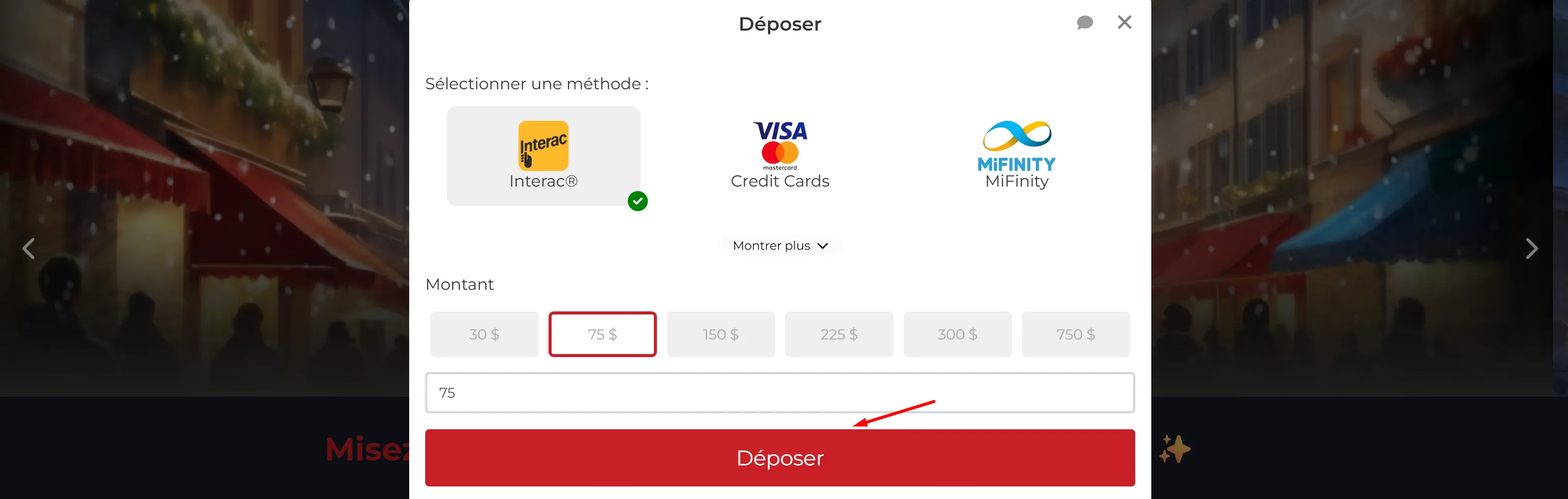 Page de dépôt Lucky31 Casino pour effectuer votre premier dépôt